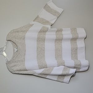 J Jill Striped Cotton Beige and White Tunic Sweater - Size Medium Tall